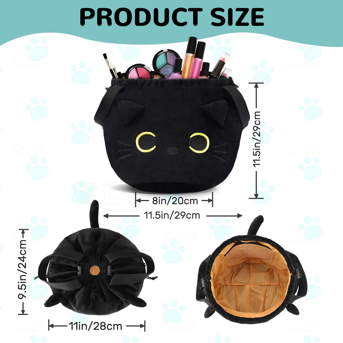 Cantustime Cat Lovers Makeup Bag with quick-access drawstrings keeps essentials organized.