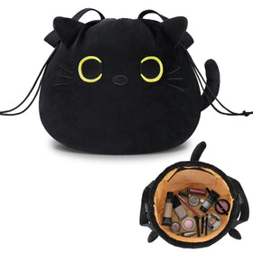 Cantustime Funny Cat Drawstring Makeup Bag with large capacity for travel cosmetics.