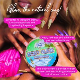 Canvas Beauty Body Glaze on damp skin enhances moisture and radiance.