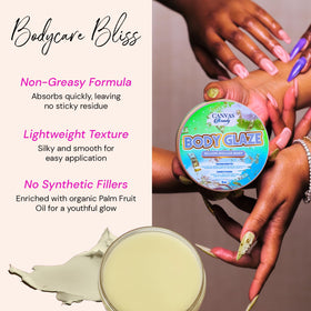 Canvas Beauty Body Glaze with palm fruit oil delivers deep, fast-absorbing hydration.