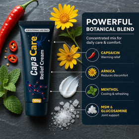 Capacare Neuropathy Relief Cream jar close-up showing easy dispensing
