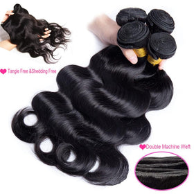 Caplina body wave bundles close-up of the double machine weave.