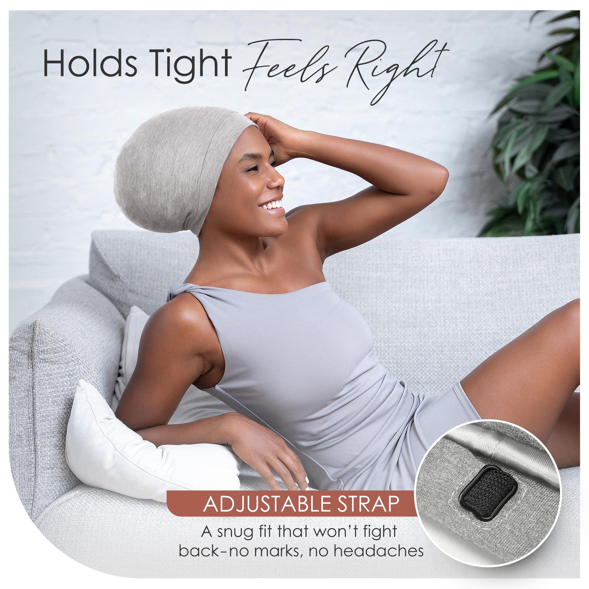 CAPLORD adjustable satin bonnet fits diverse head sizes for personalized nightwear