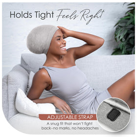 CAPLORD adjustable satin bonnet fits diverse head sizes for personalized nightwear