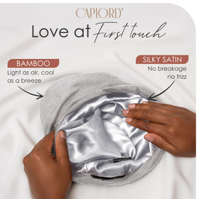 CAPLORD silk hair wrap keeps hair smooth and tangle-free while resting