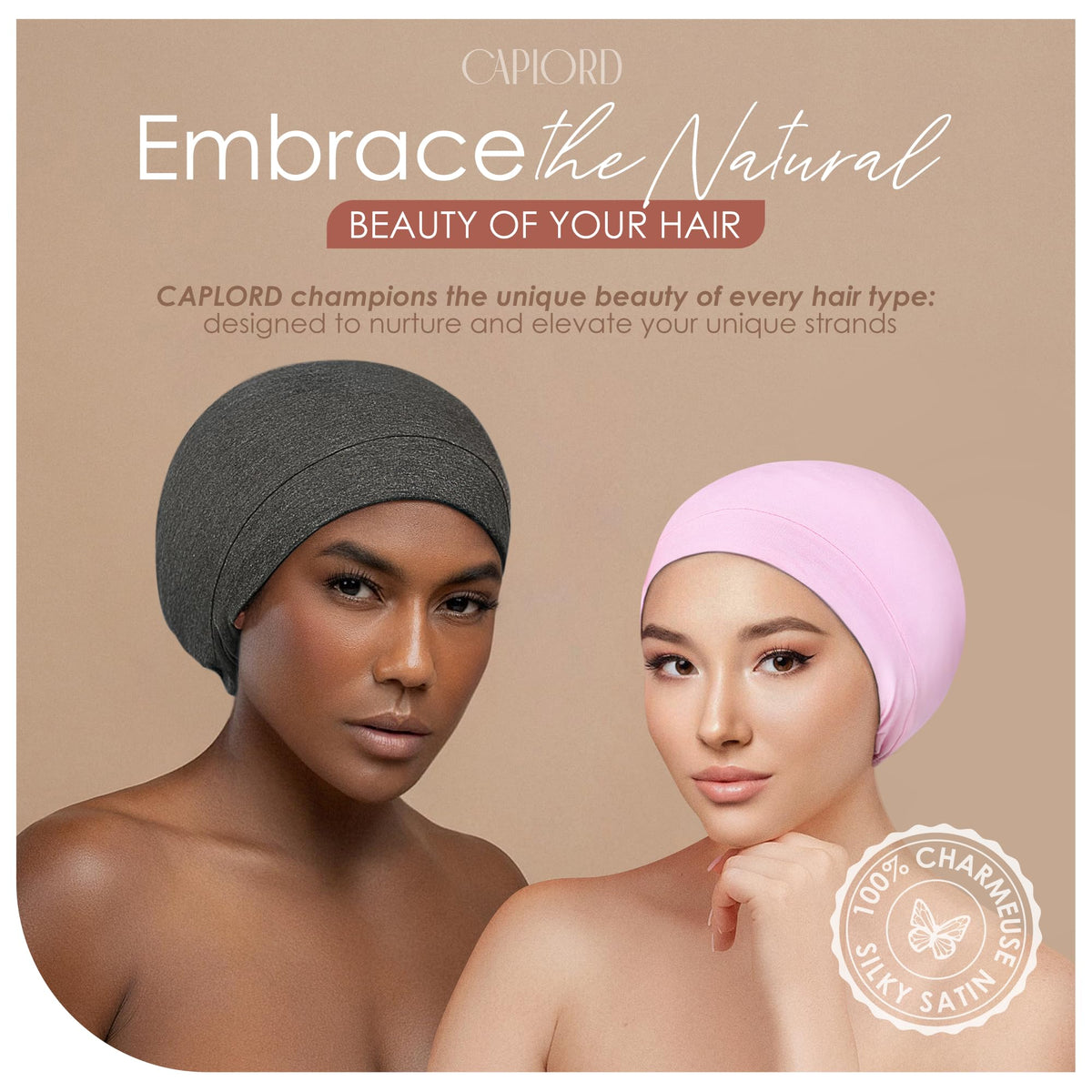 CAPLORD slouchy satin beanie offers gentle hair protection with style.