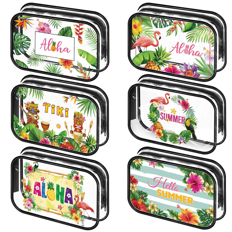 Capoda six style Hawaiian makeup bags shown from the side for travel organization