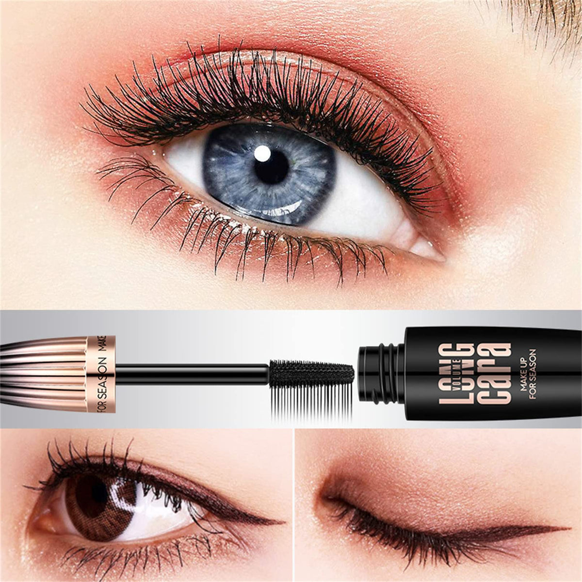 Cappuvini long-lasting lashes illustration with lifted curl and volume.