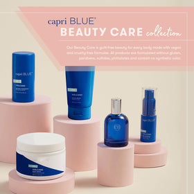 Capri Blue cruelty-free label on packaging emphasizes vegan skincare.