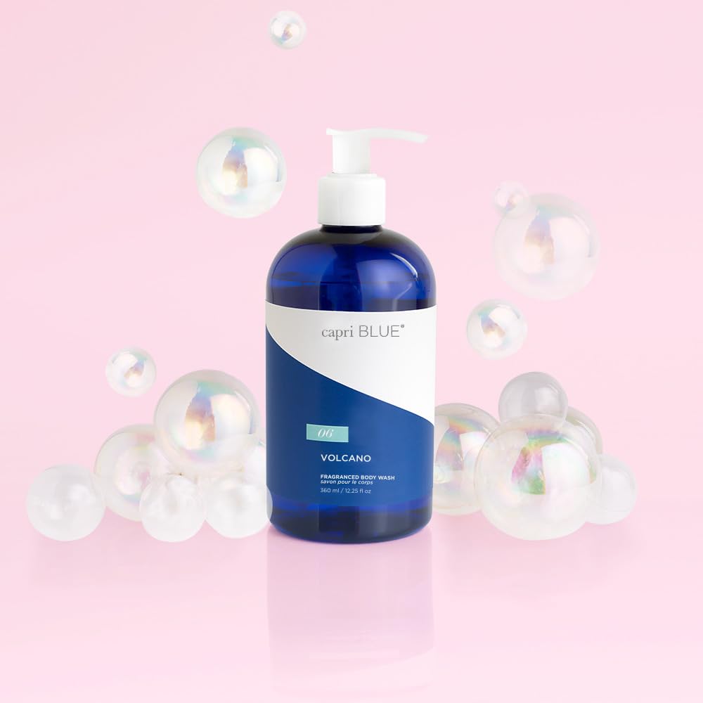 Capri Blue Volcano body wash foaming lather forming luxurious bubbles during shower