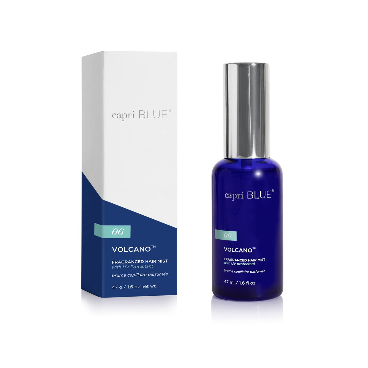 Capri Blue Volcano hair mist bottle front with shine and scent
