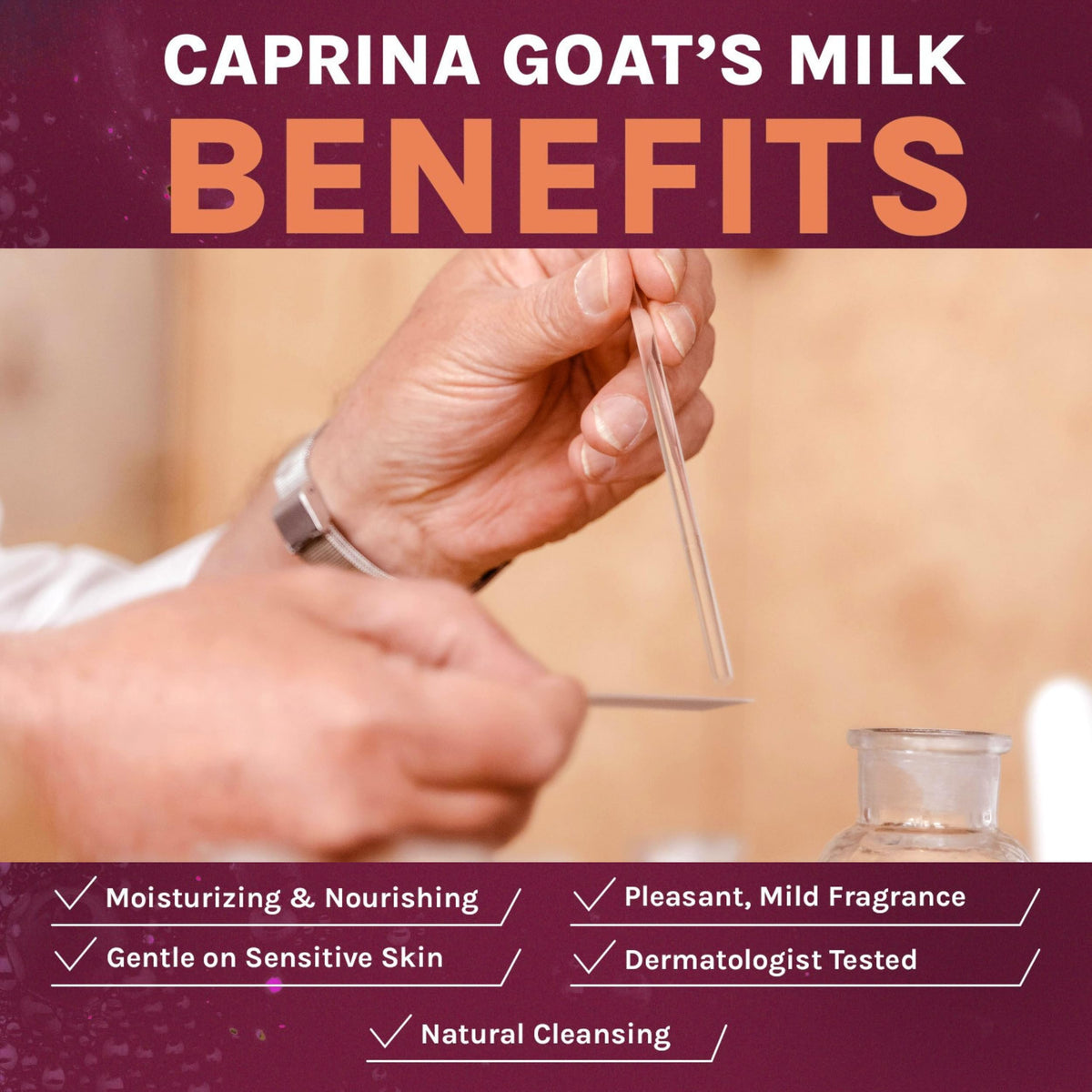 Caprina bar soap in hand in a bathroom scene for daily use