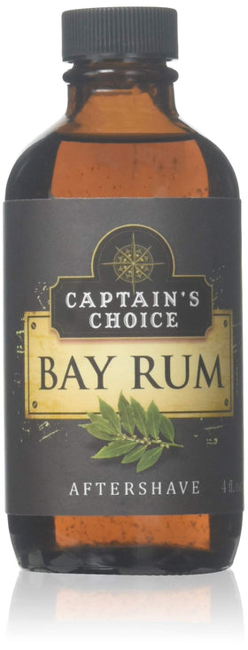 Captain's Choice Bay Rum aftershave in amber glass bottle offers a classic scent for daily grooming