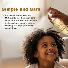 Child with textured hair during daily styling using CARA B Naturally mist.