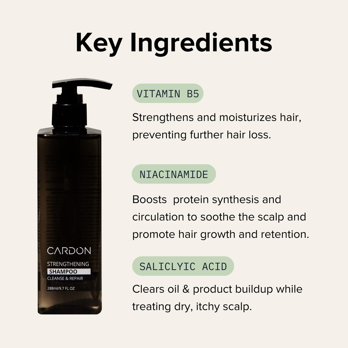 Cardon shampoo being massaged into scalp during routine, promoting cleansing experience.