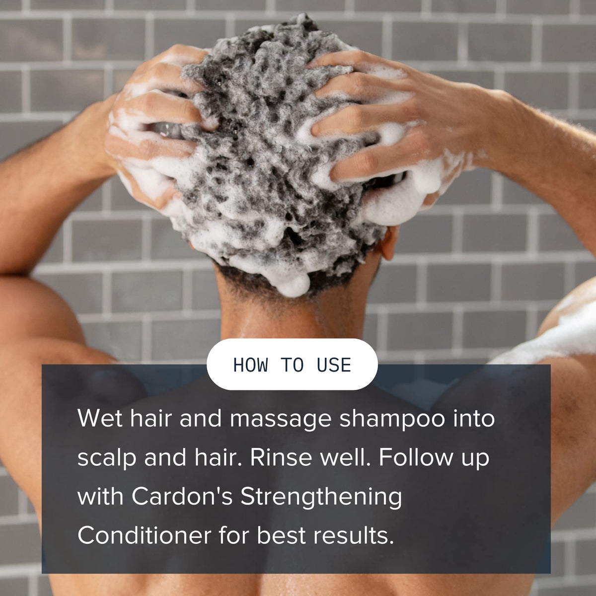 Cardon bottle in wellness setting, hinting confidence from a refreshed scalp.