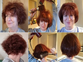 Care Me brush shaping shoulder-length hair into loose waves and straight styles.