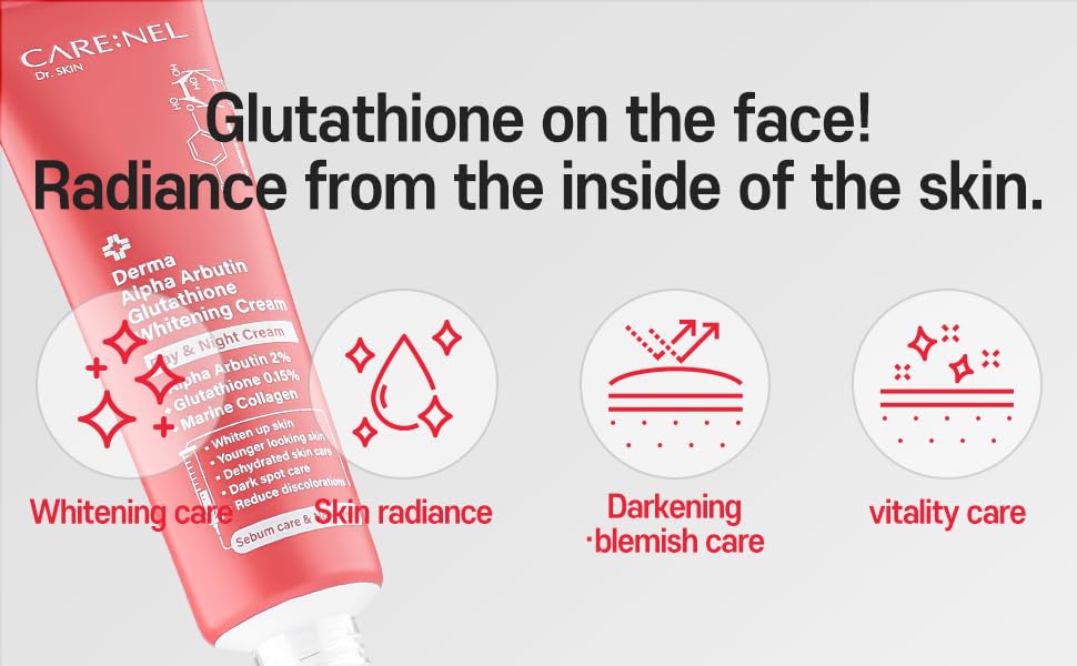 CARE:NEL Whitening Cream box packaging highlights key ingredients and dermatologist-tested reassurance.