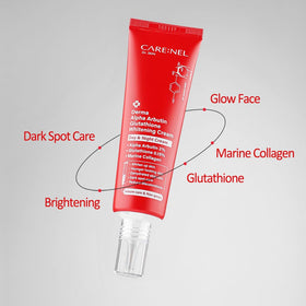 CARE:NEL Whitening Cream ingredients alpha arbutin and glutathione featured on label.