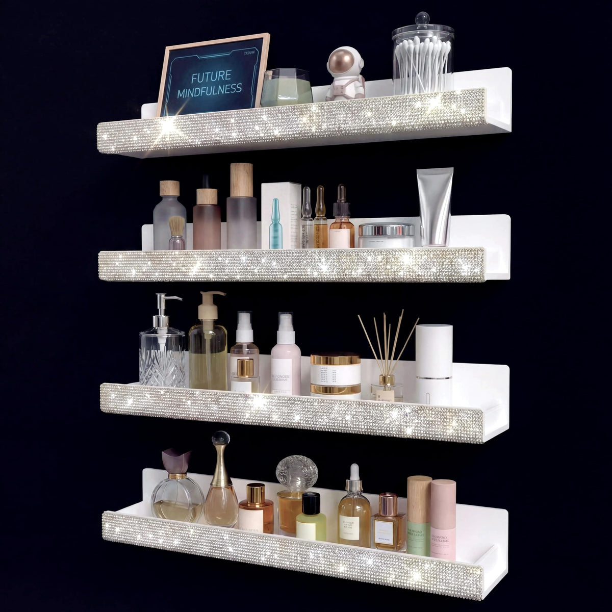 Care&More YJ nail polish wall rack with sparkling crystal surface for glam organization.