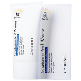 CARE:NEL face sunscreen SPF 50 bottle with pump for easy, mess-free application.