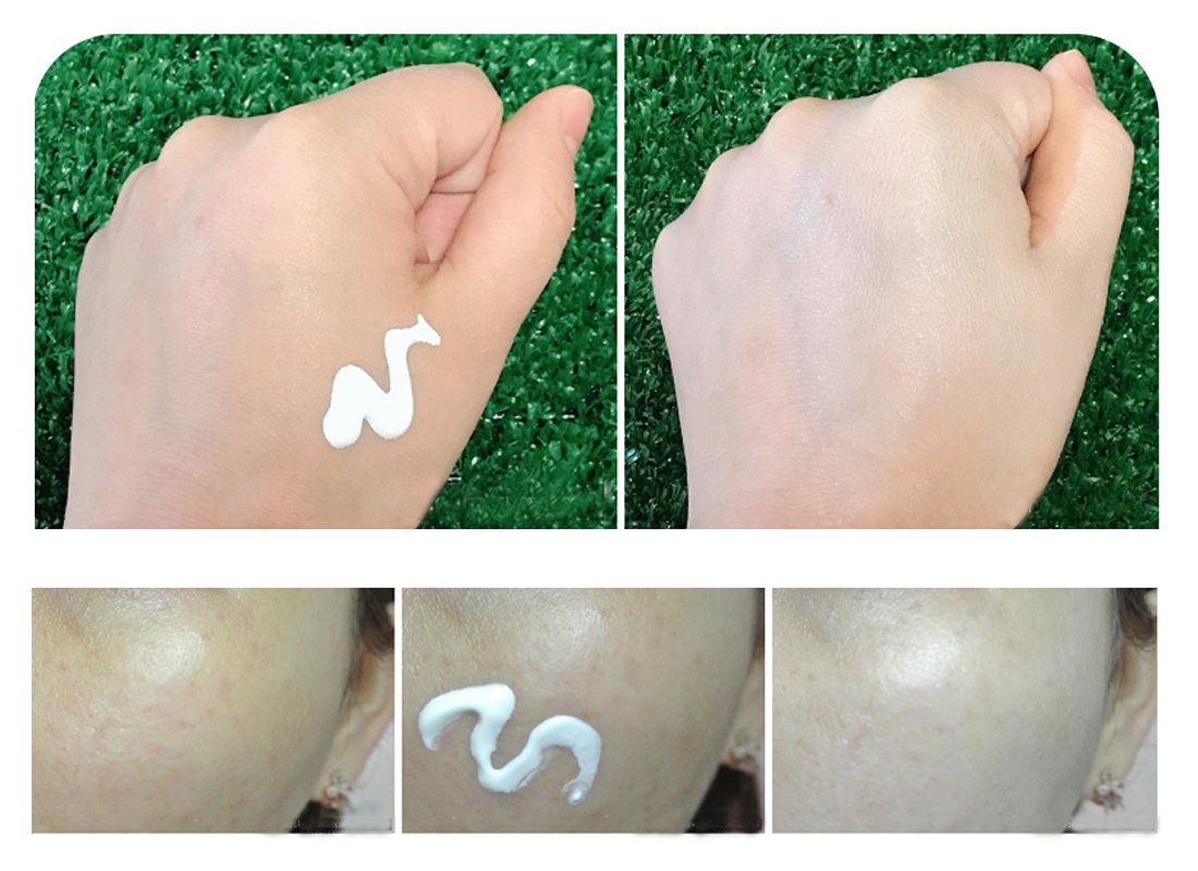 CARE:NEL sunscreen application on the face blends easily for daily use.