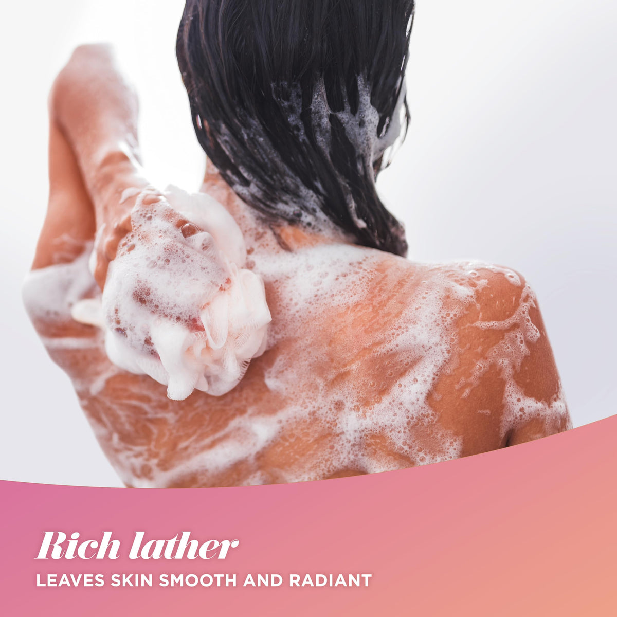 Caress exfoliating beads visible as you apply, offering gentle polish for softer skin.