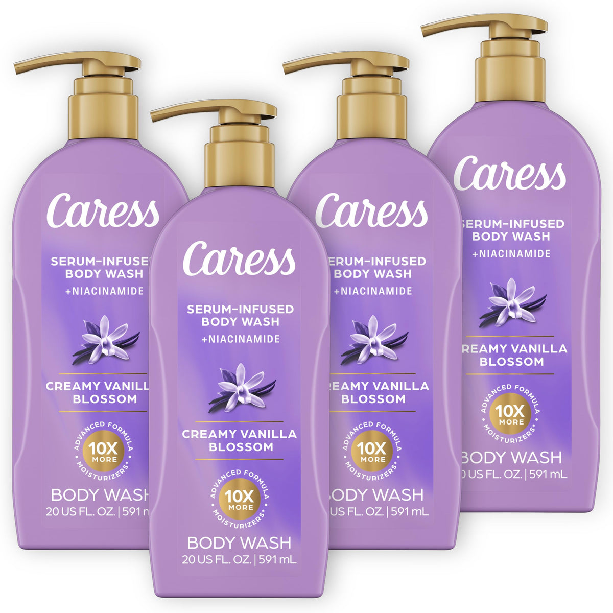 Caress Creamy Vanilla Blossom bottle with pump for easy, moisturizing cleanse every day.