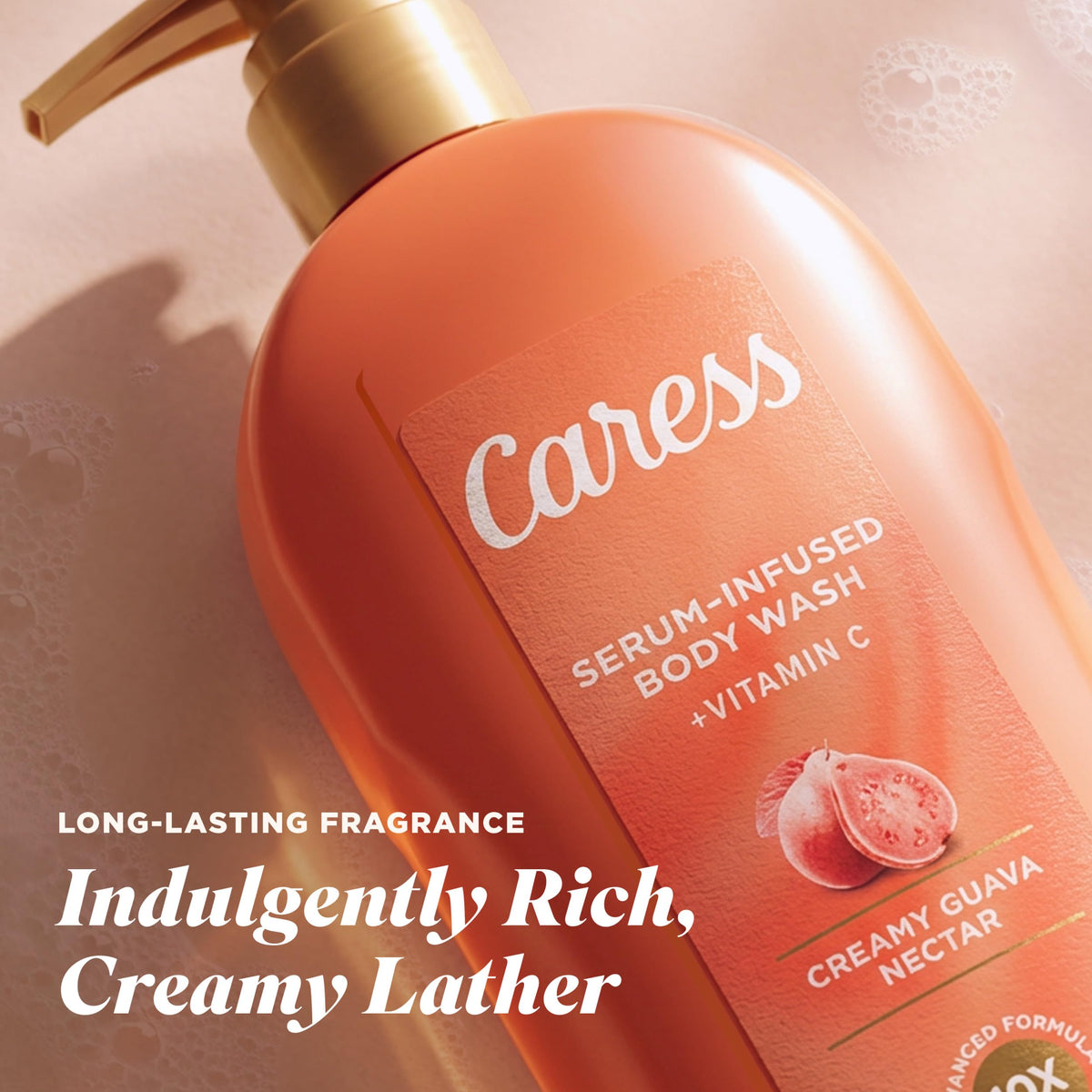 Caress dermatologist-tested badge communicates skin-friendly formulation for sensitive skin care.