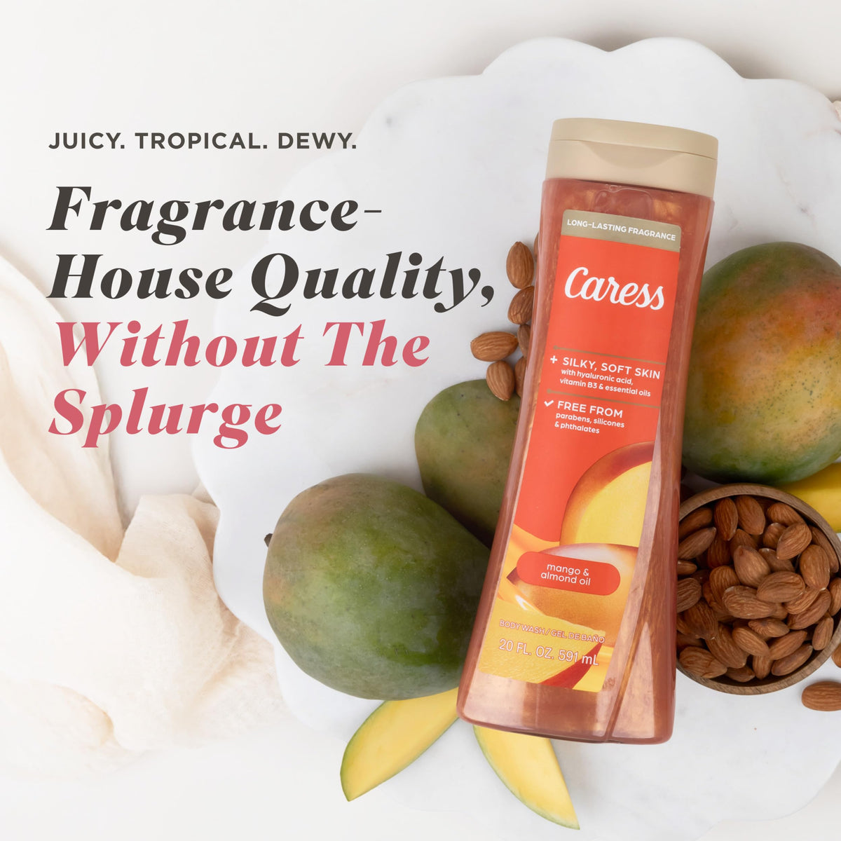 Caress Hyaluronic Acid display emphasizes hydrated, smooth skin after cleansing.