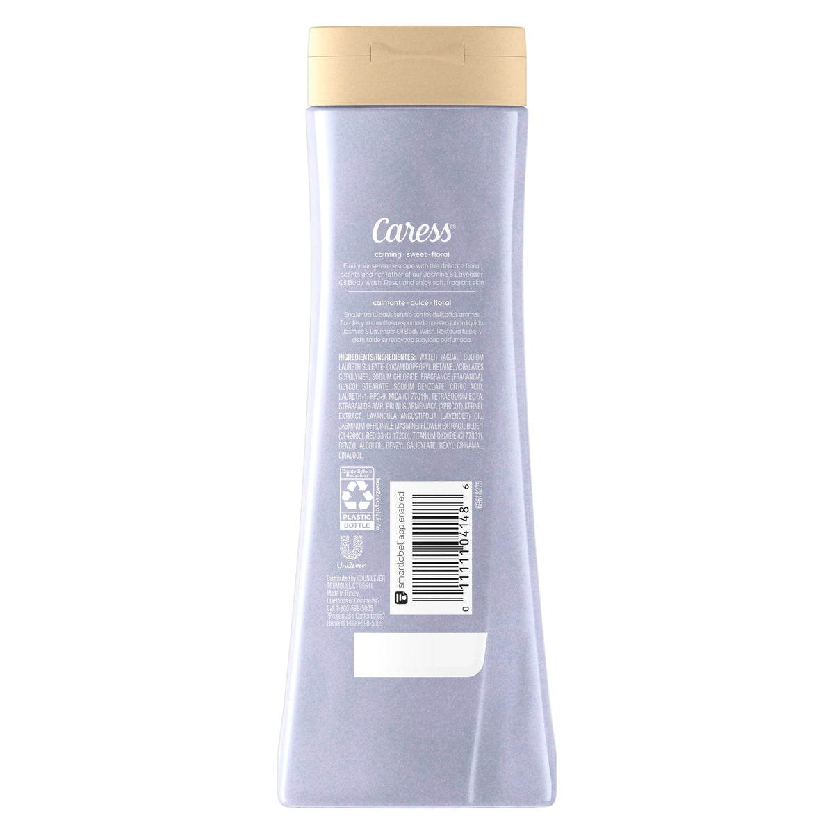 Caress Jasmine & Lavender body wash creates rich lather for silky skin.