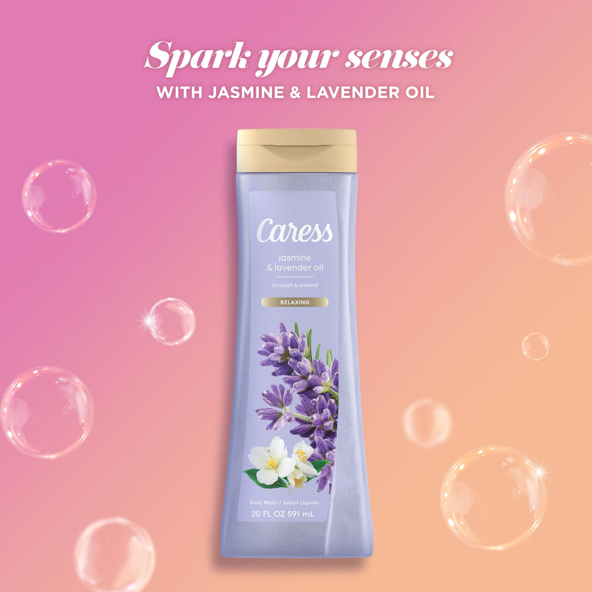 Caress Jasmine & Lavender closeup oil notes for a calming scent profile.