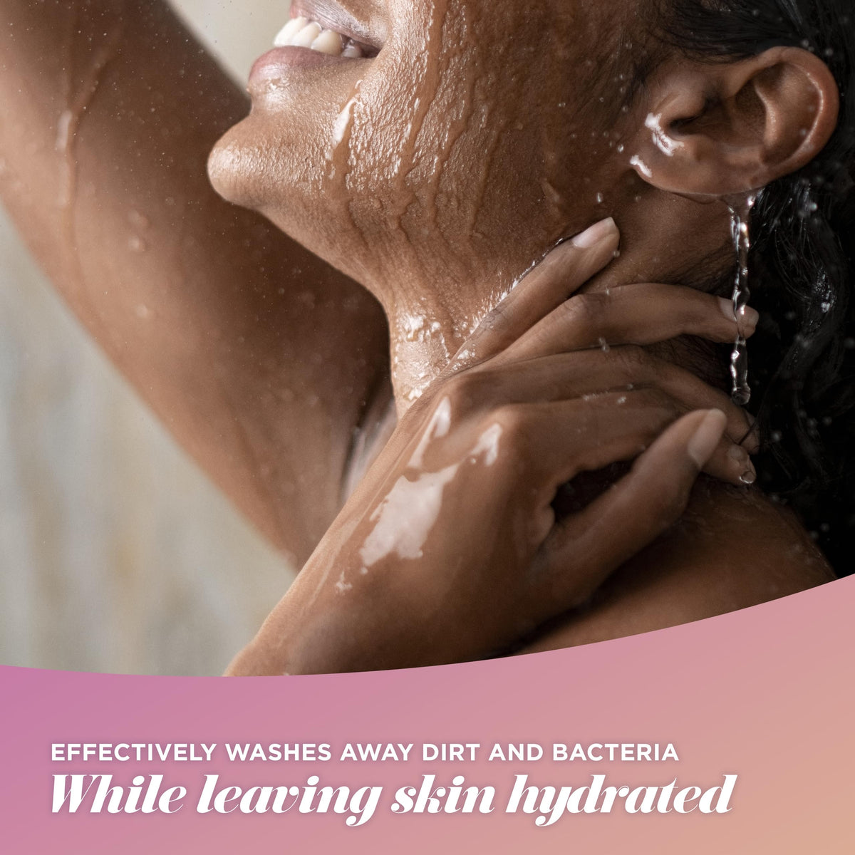 Caress bottle with pump for easy, mess-free application.