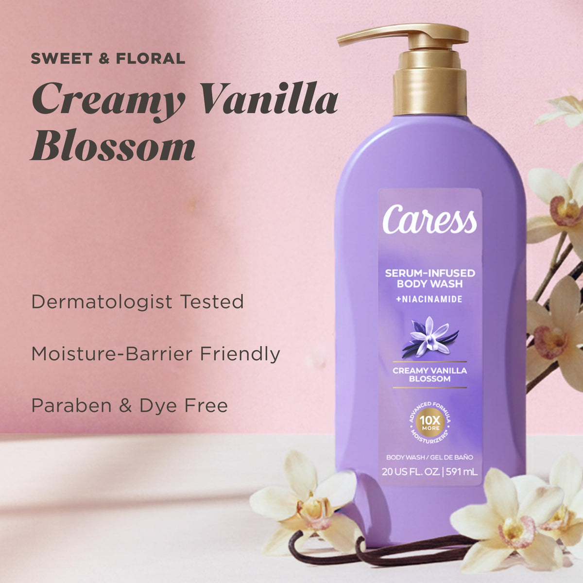 Caress jasmine-lily heart aroma and creamy texture in the wash.
