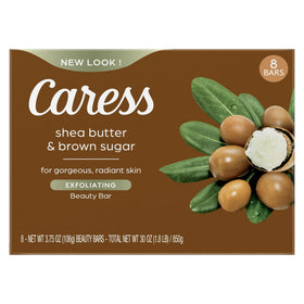Caress Shea Butter & Brown Sugar beauty bar close-up showing creamy lather.