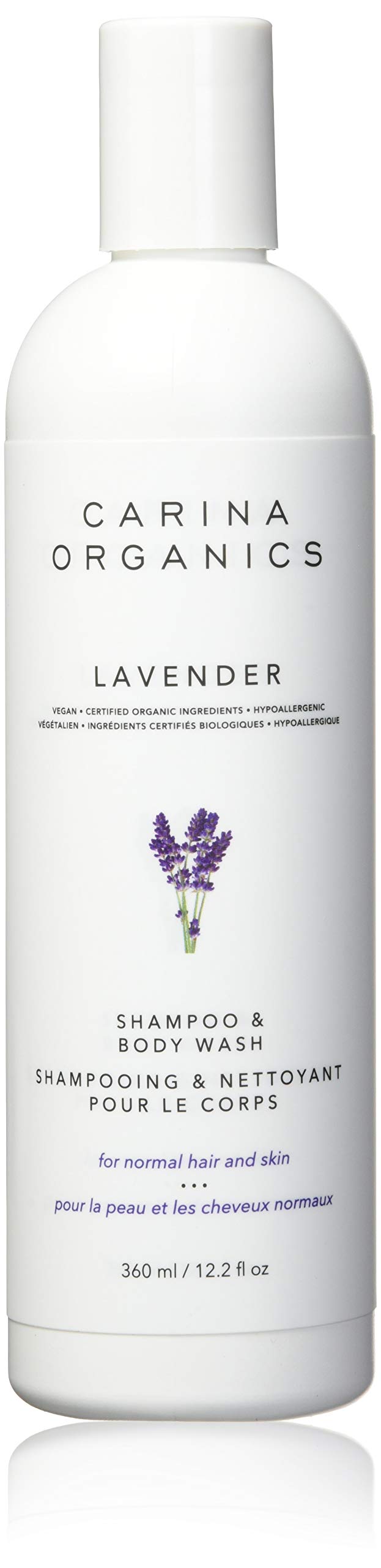 Carina Organics Lavender shampoo bottle for gentle cleansing of hair and skin