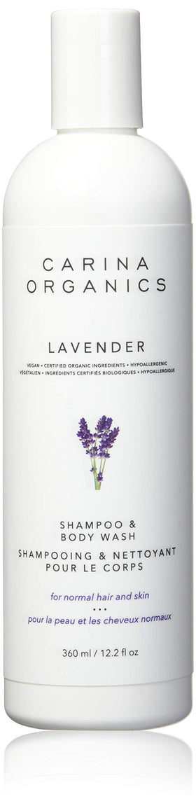 Carina Organics Lavender shampoo bottle for gentle cleansing of hair and skin