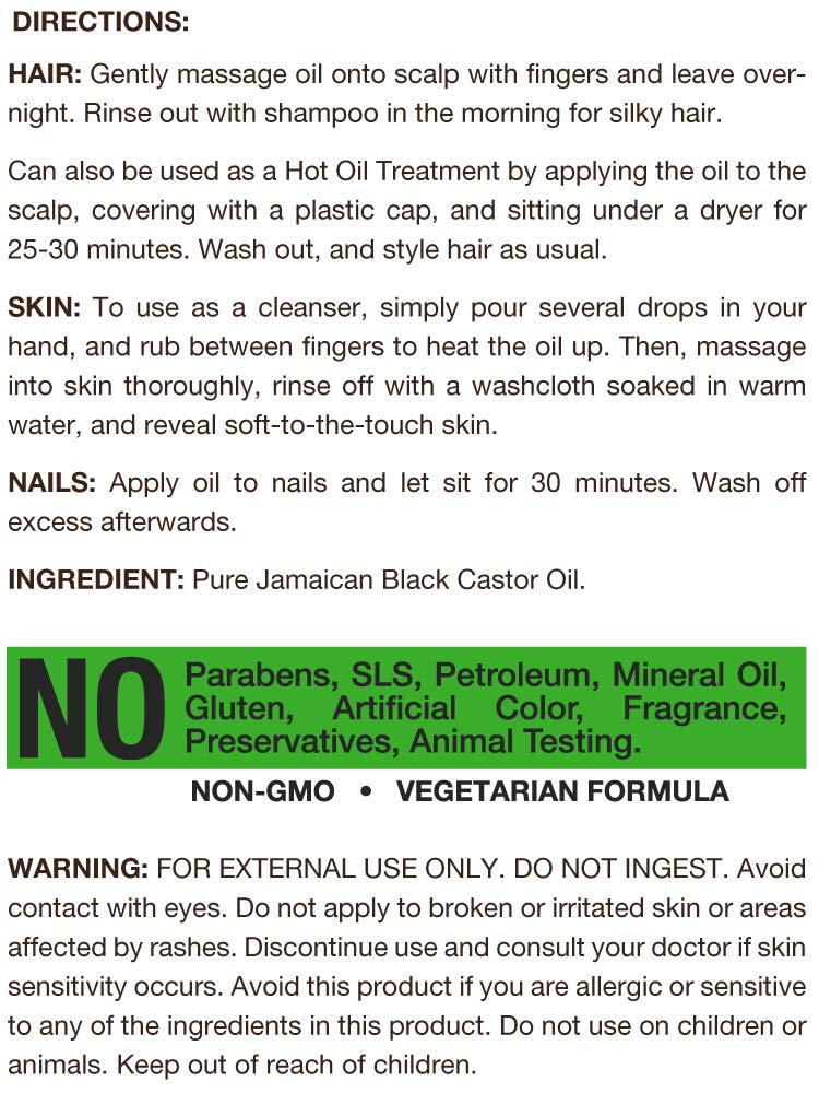 Carlyle Jamaican Black Castor Oil label detail, hypoallergenic and natural ingredients