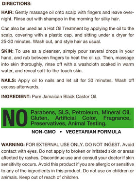 Carlyle Jamaican Black Castor Oil label detail, hypoallergenic and natural ingredients