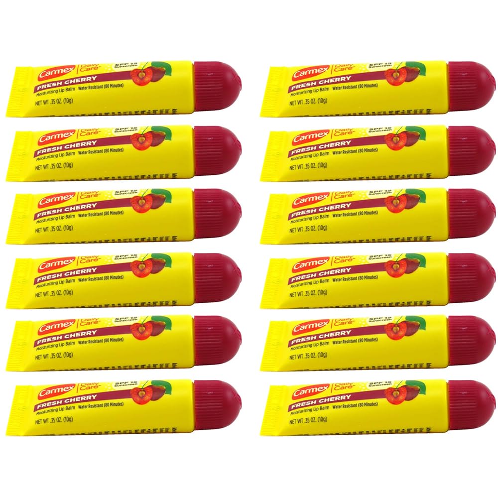 Carmex Fresh Cherry lip-balm-tube provides daily moisture with SPF15 protection.
