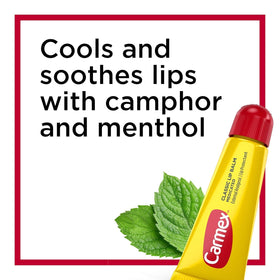 Carmex lip balm tubes squeeze-application close-up showing smooth, quick lip care.
