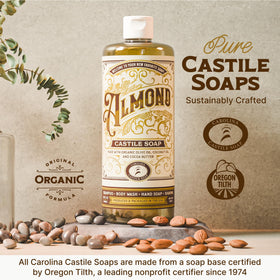 Carolina Castile Soap Almond label confirms organic certification and USA production.