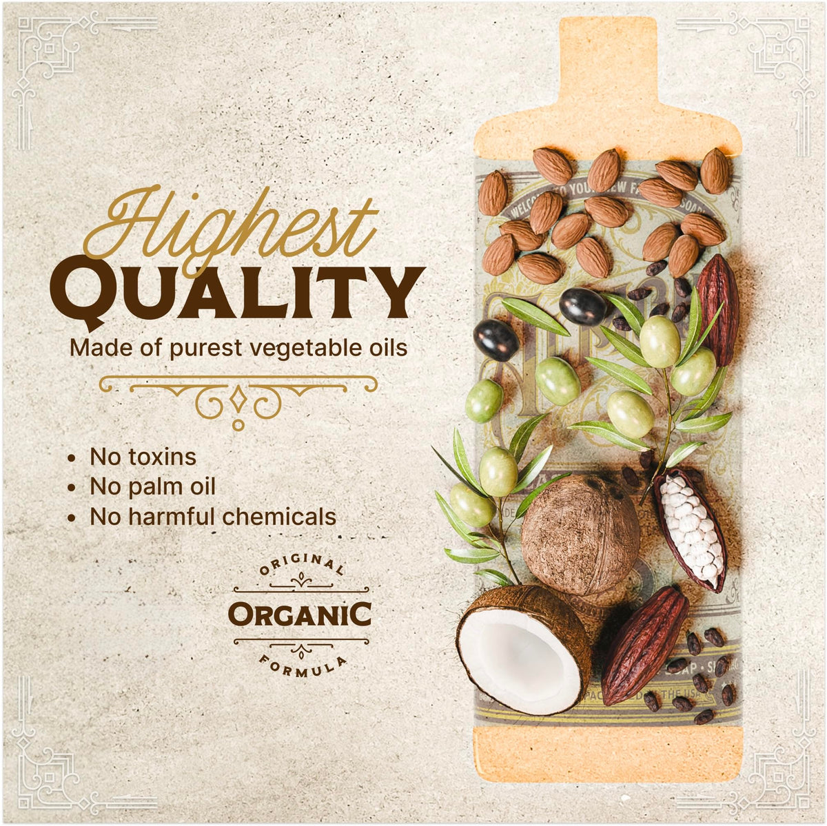 Carolina Castile Soap Almond ingredients display olive oil and cocoa butter quality.