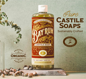 Carolina Castile Soap Bay Rum label closeup emphasizes premium organic formulation.