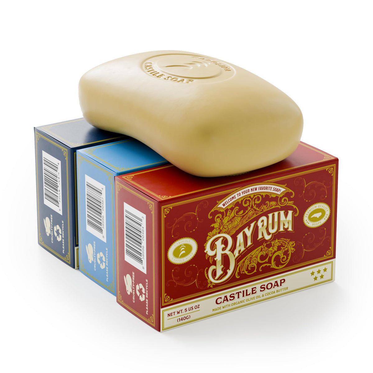 Carolina Castile Soap Bay Rum Sampler bar offers spicy warmth and refreshing cleanse.