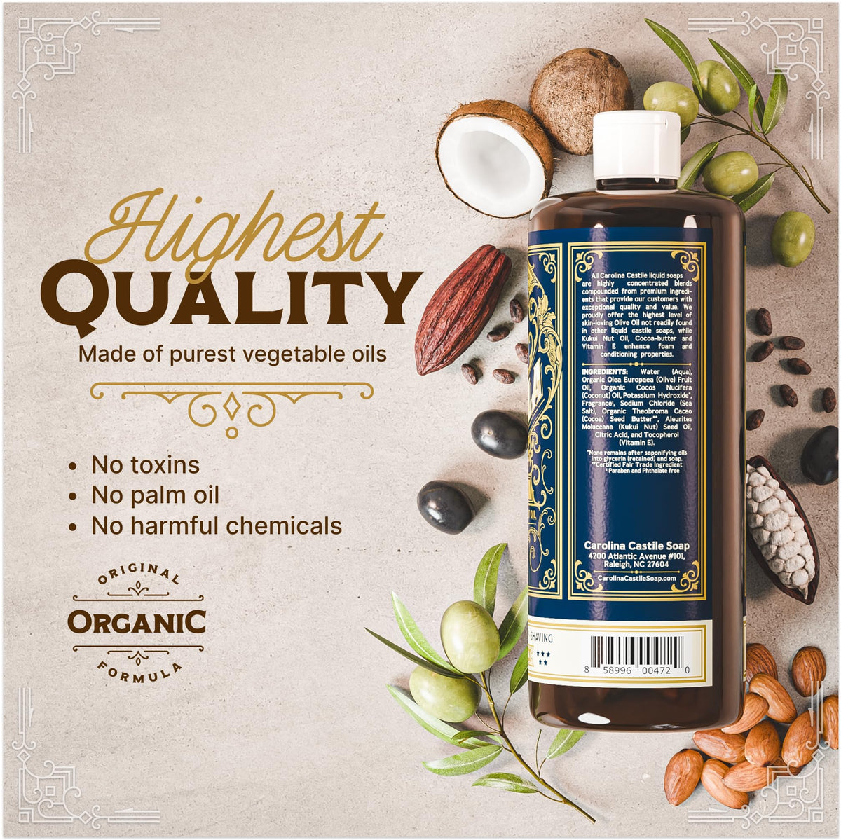 Carolina Castile Soap Coconut Oil cleansing offers gentle touch while removing impurities.