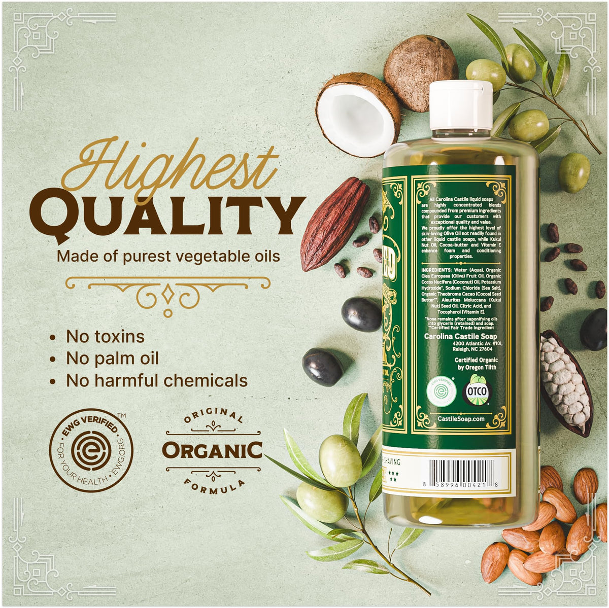 Carolina Castile Soap creamy lather indicating non-drying cleansing