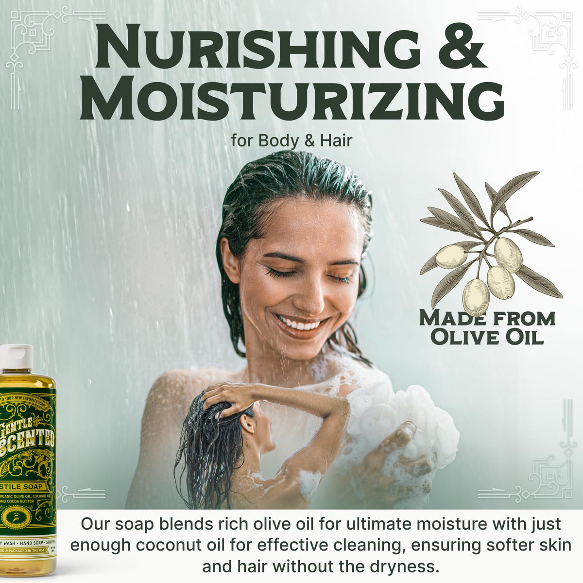 Carolina Castile Soap olive-oil-rich-lather delivers gentle cleansing with olive oil