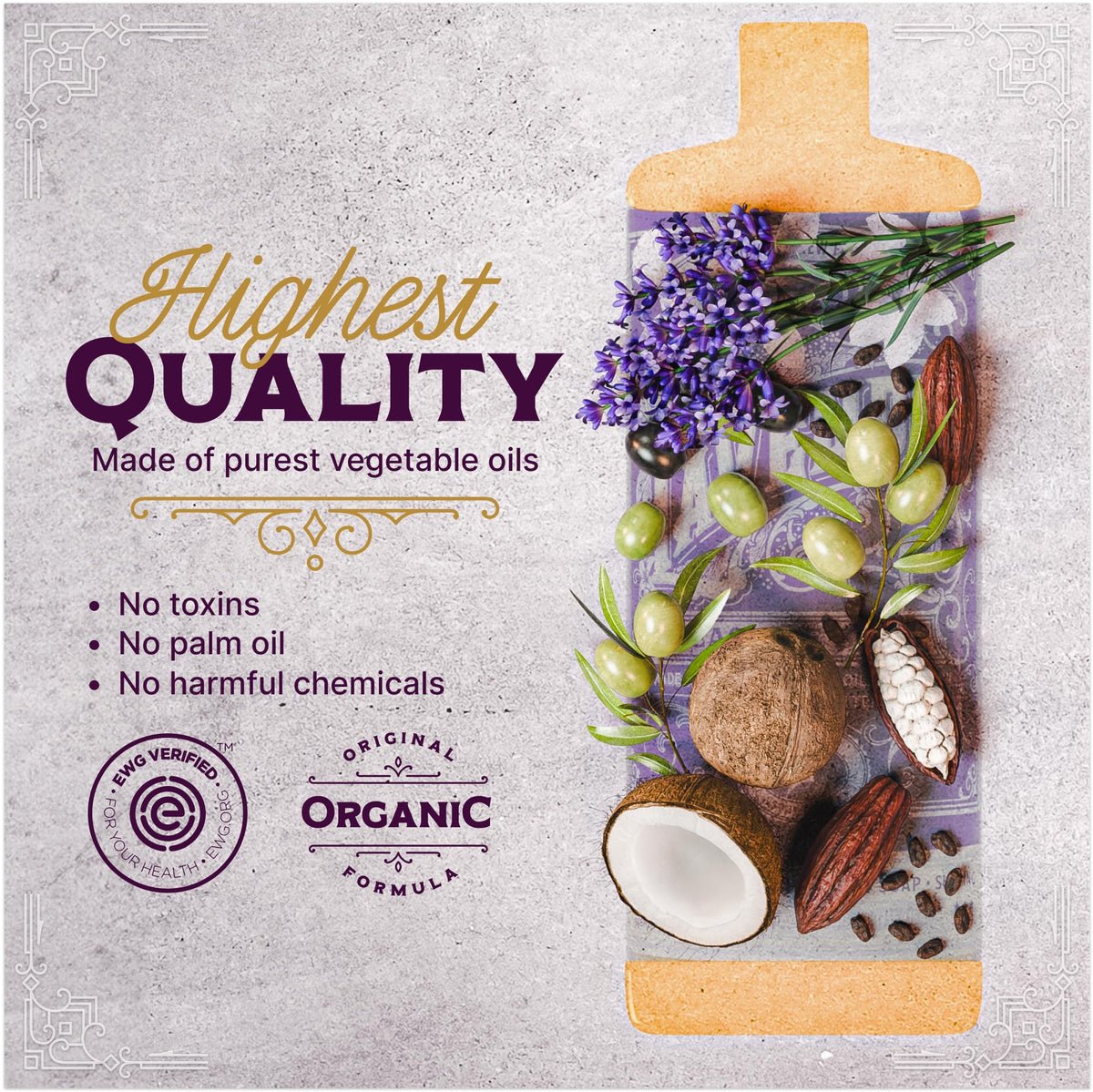 Carolina Castile Soap organic base label image emphasizes organic ingredients and clean formulation