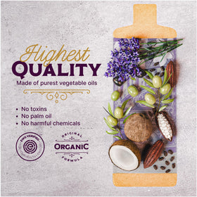 Carolina Castile Soap organic base label image emphasizes organic ingredients and clean formulation